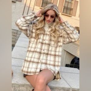 Cream Plaid Oversized Shacket🤎